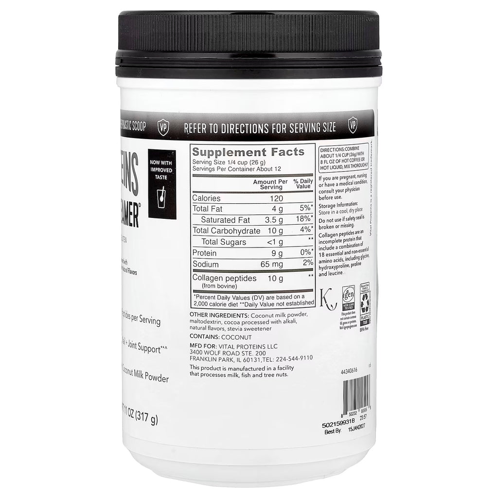 Vital Proteins Collagen Creamer Mocha 317g Informacion nutricional