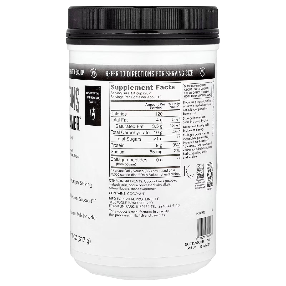 Vital Proteins Collagen Creamer Mocha 317g Informacion nutricional
