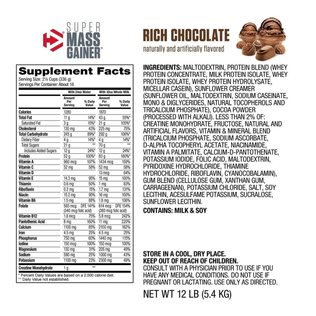 Dymatize Proteina Super Mass Gainer 12 Libras Informacion Nutricional}
