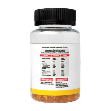 Superlabs Nutrition Vitamina D3 5000 UI 100 Softgels informacion nutricional