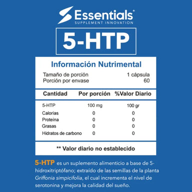 Essentials 5-HTP 60 Capsulas Informacion nutricional