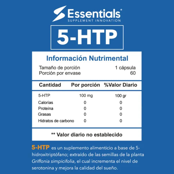 Essentials 5-HTP 60 Capsulas Informacion nutricional
