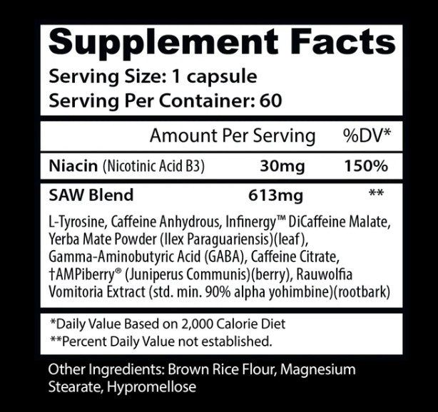 Insane Labz Saw Fat Burner 60 Caps informacion nutricional