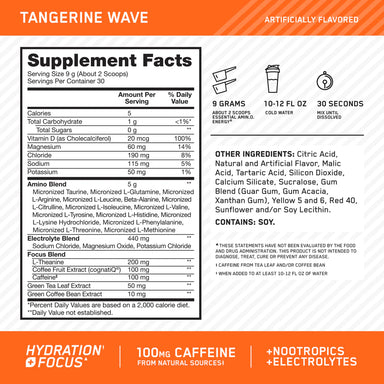 Optimum Nutrition Amino Energy Hydration + Focus 30 servicios informacion nutricional