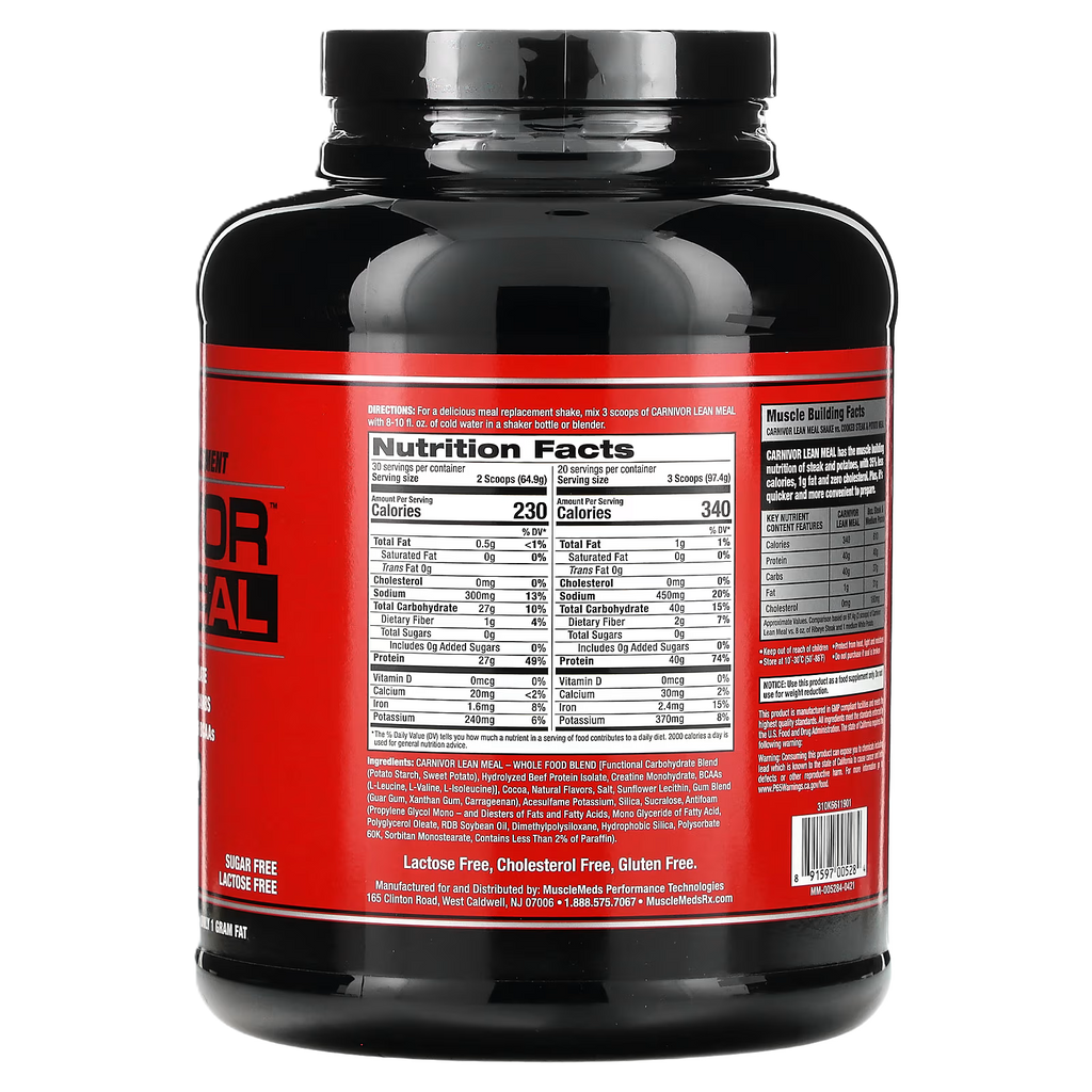 Musclemeds Proteina Carnivor Lean Meal 4 Lbs informacion nutricional 2