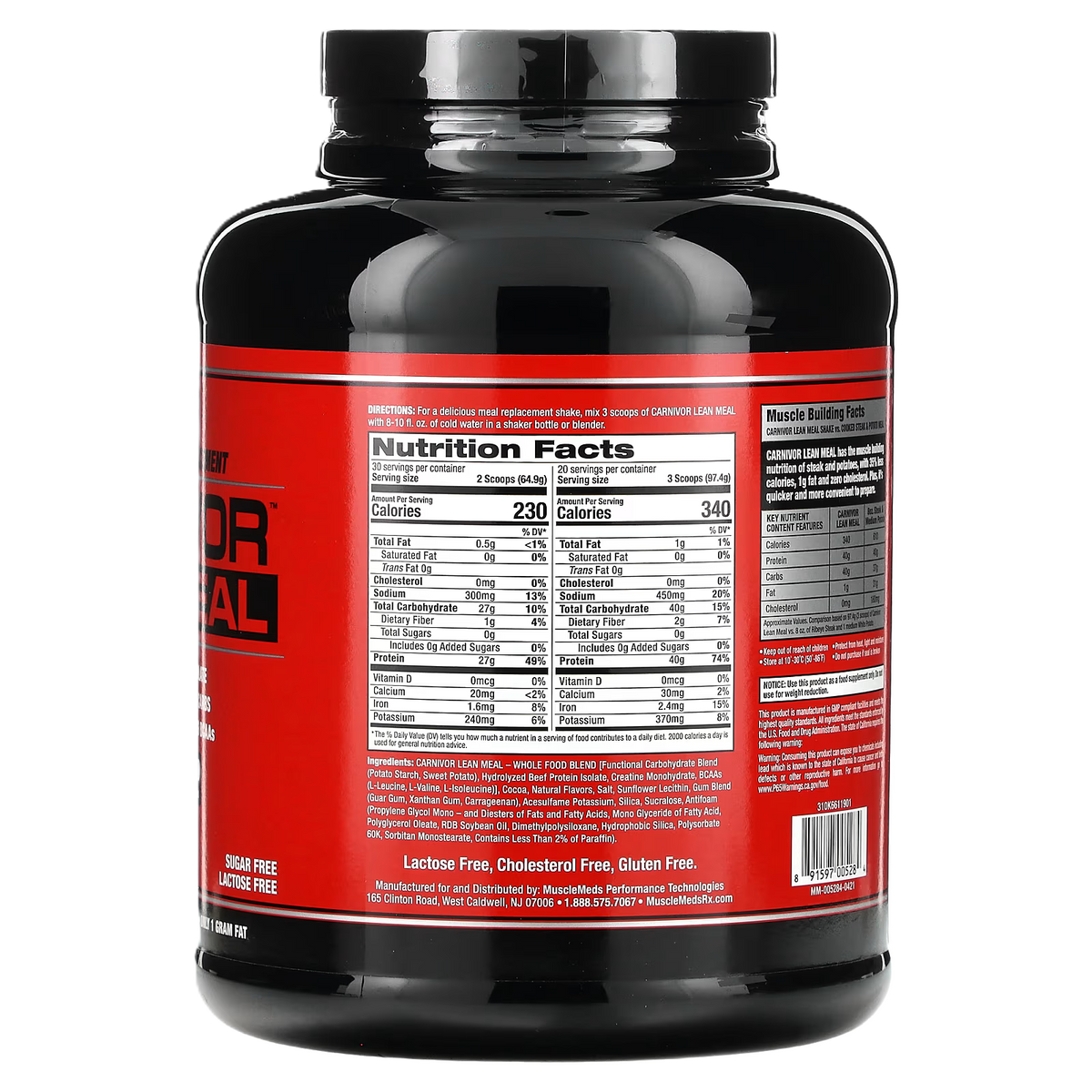 Musclemeds Proteina Carnivor Lean Meal 4 Lbs informacion nutricional 2