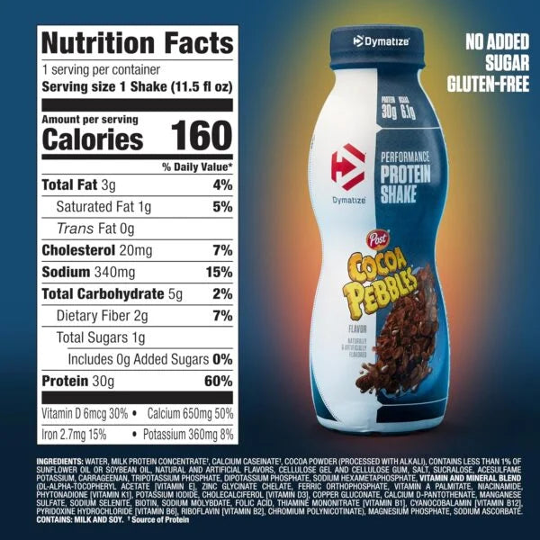 Dymatize Ready To Drink Proteina Shake 12 pack Cocoa Pebbles Informacion nutricional