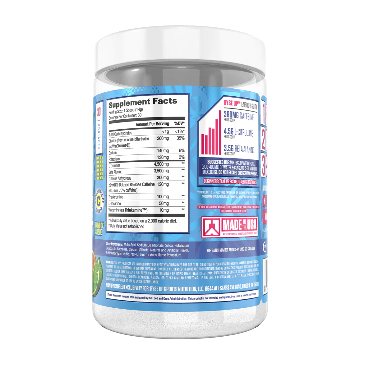 Ryse Loaded Pre Entreno Kool-Aid 30 Servicios informacion nutricional