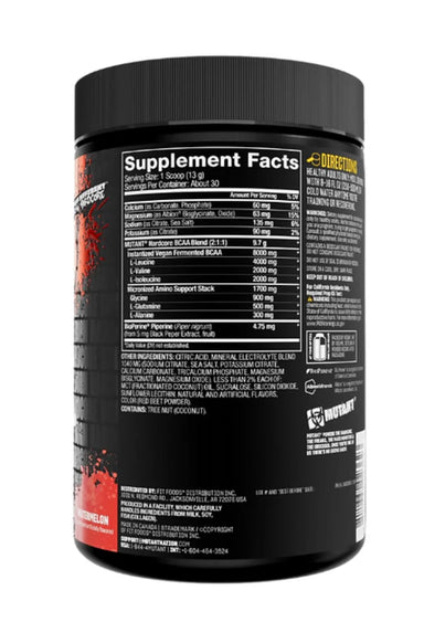 Mutant Hardcore Bcaa 390g 30 servicios Informacion nutricional