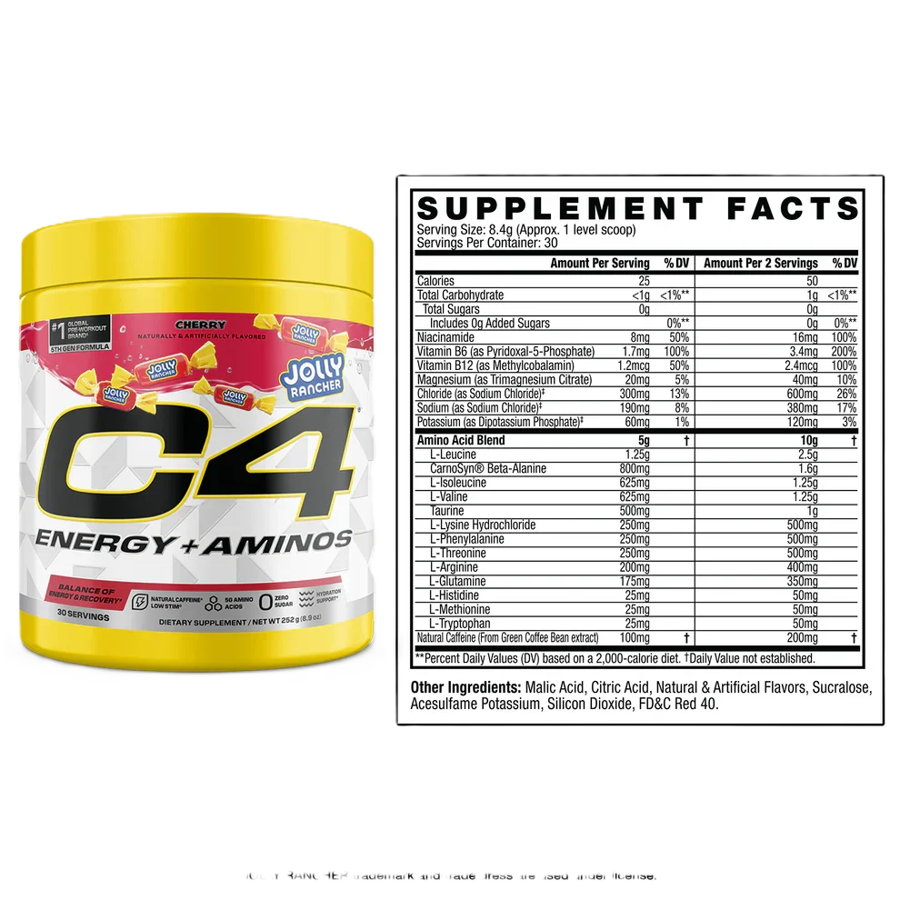 Cellucor C4 Energy + Aminos Jolly Rancher 30 servicios Informacion nutricional