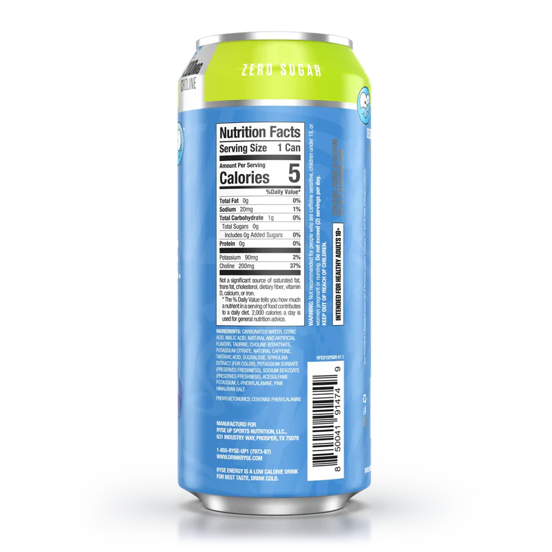 Ryse Fuel Energy Drink 12 Pack Sour Punch informacion nutricional