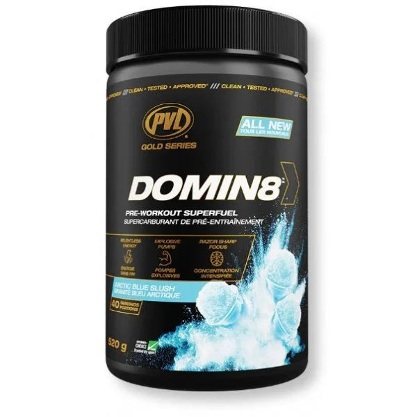 PVL Domin8 Pre Workout 20 Serv Artic Blue Slush Portada