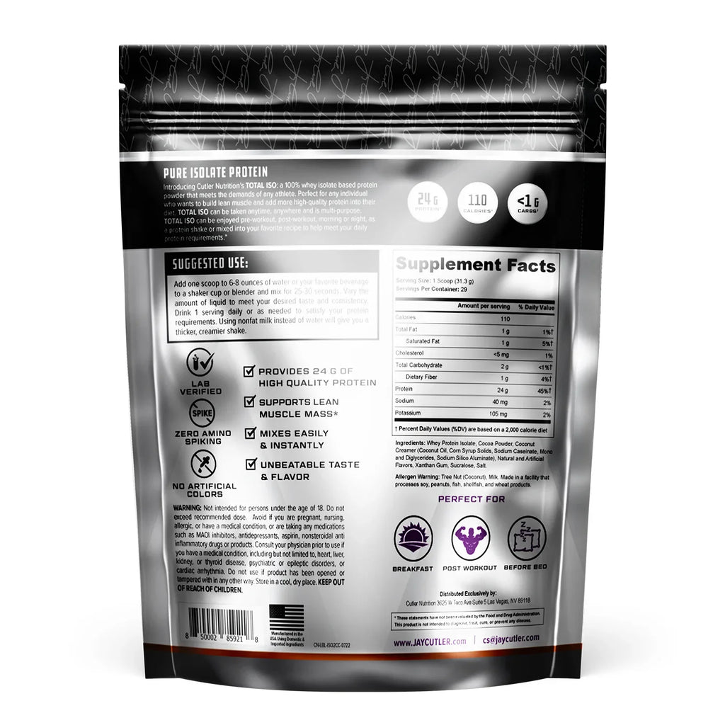Jay Cutler Total Iso Proteina Power 2 Lbs informacion nutricional