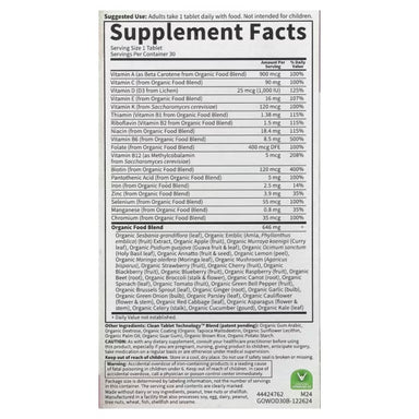 Garden of Life Organics multivitaminico para mujer 30 Tabs Informacion nutricional