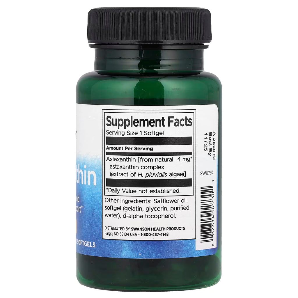 SWANSON ASTAXANTHIN 4MG 60 CÁPSULAS informacion nutricional