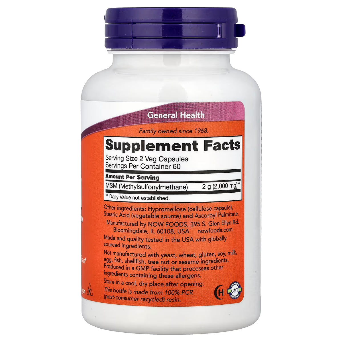 Now Foods MSM 120 Vegan Cap Informacion nutricional