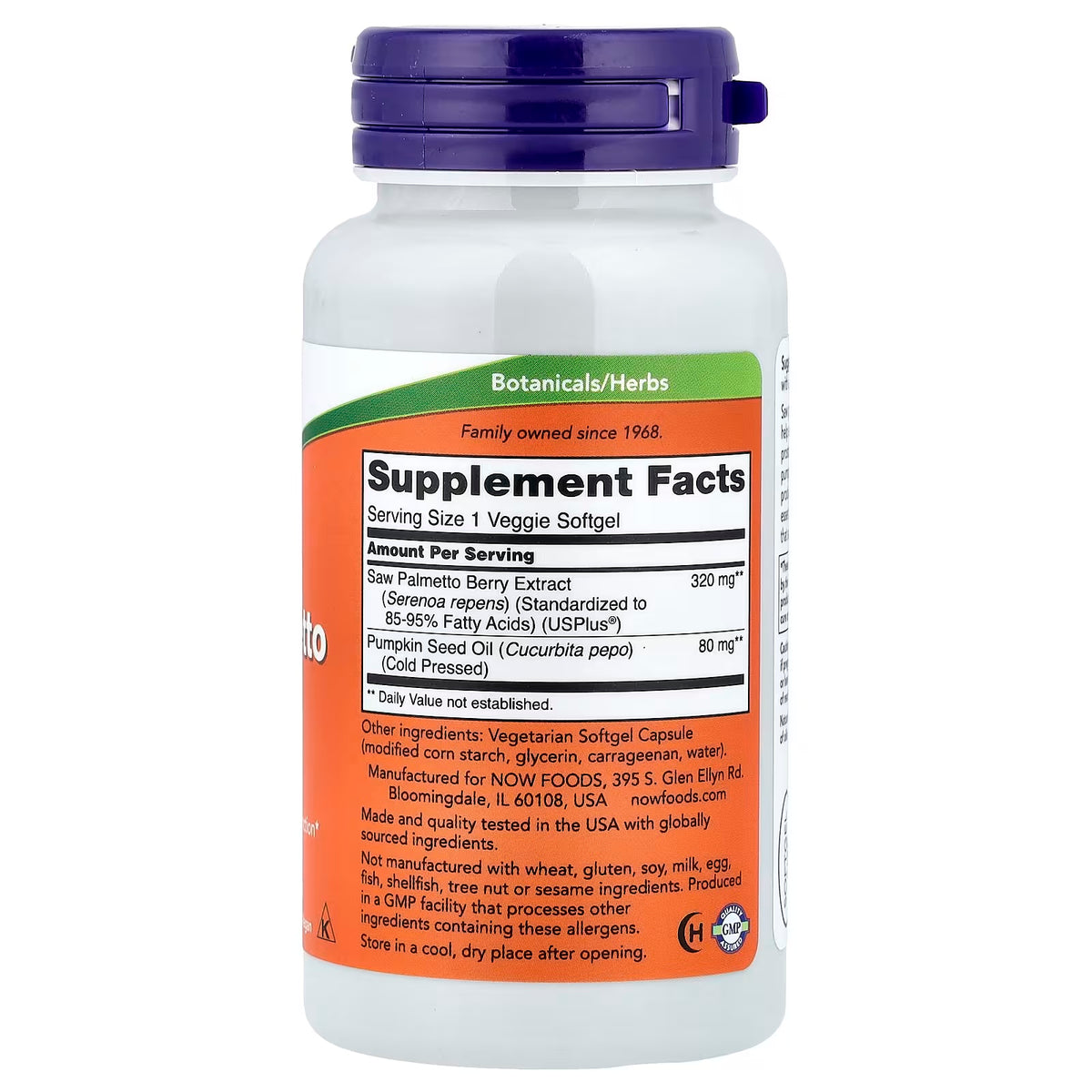 Now Foods Saw Palmetto Berries 550 mg - 100 Capsulas Informacion nutricional