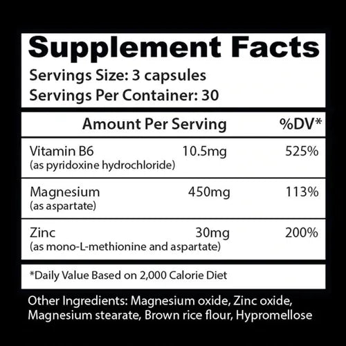 Insane Labz ZMA 90 cápsulas informacion nutricional