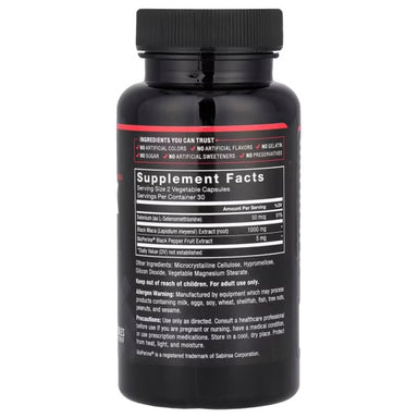 Force Factor Black Maca 60 Capsulas Informacion nutricional