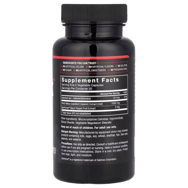 Force Factor Black Maca 60 Capsulas Informacion nutricional