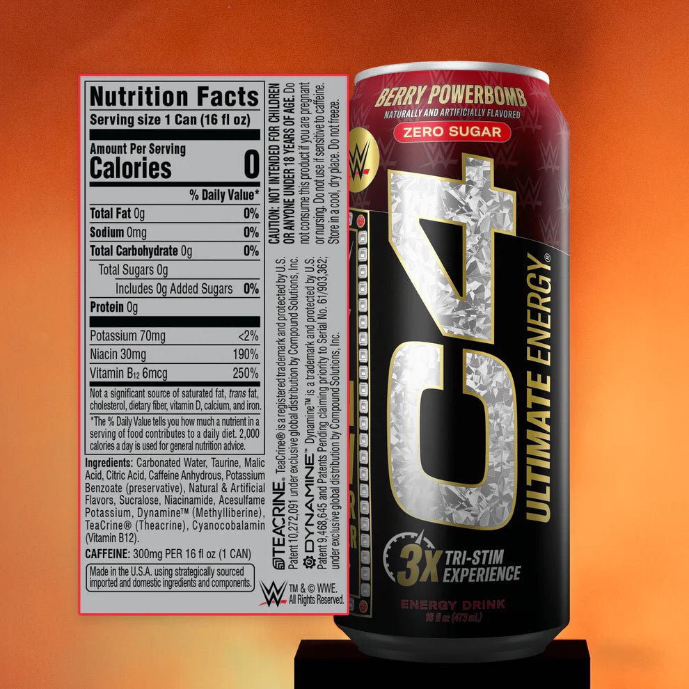 Cellucor C4 Ultimate Energy Drink 12 Pack WWE informacion nutricional