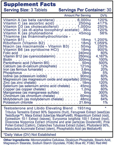 Hi Tech Testovite 90 Tabletas informacion nutricional