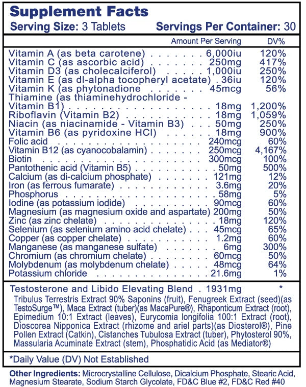 Hi Tech Testovite 90 Tabletas informacion nutricional
