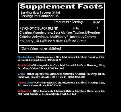 Insane Labz Psychotic Black Pre Entreno 35 Servicios informacion nutricional