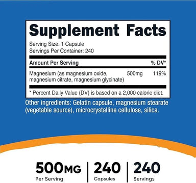 NUTRICOST COMPLEJO MAGNESIO 240 CÁPSULAS informacion nutricional