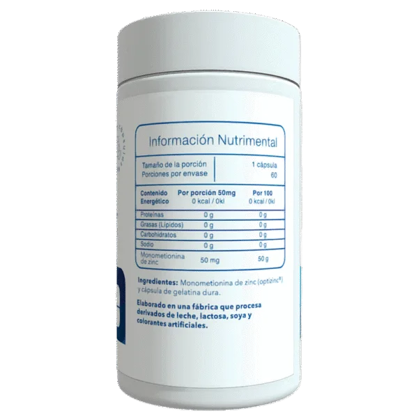 Essentials Zinc OptiZinc 60 Capsulas Informacion nutricional