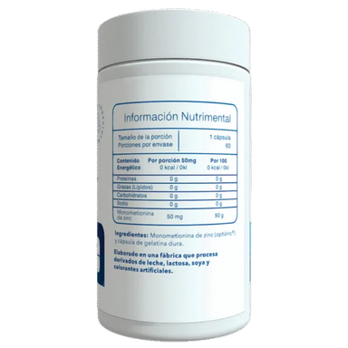 Essentials Zinc OptiZinc 60 Capsulas Informacion nutricional