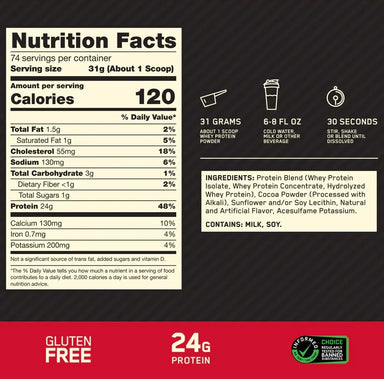 Optimum Nutrition Proteina Gold Standard 100% Whey 5 libras Informacion Nutricional