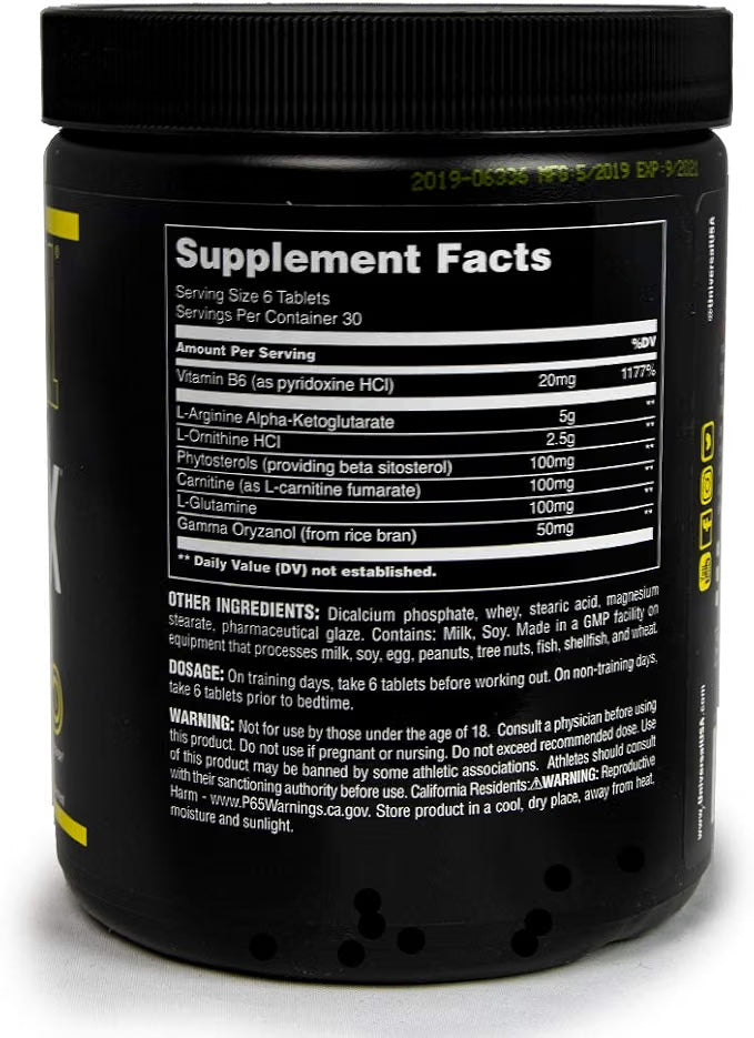 Universal Animal GH MAX 180 Tabs Informacion Nutricional