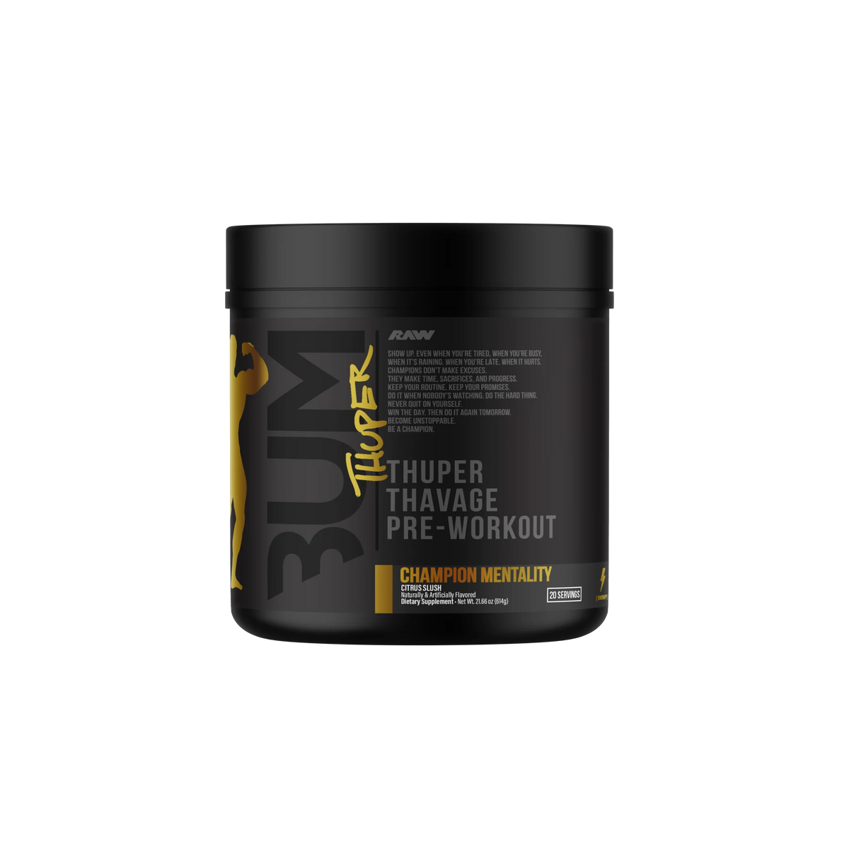 Raw Nutrition Bum Thuper Thavage Pre Entreno 20 Servicios Champion mentality
