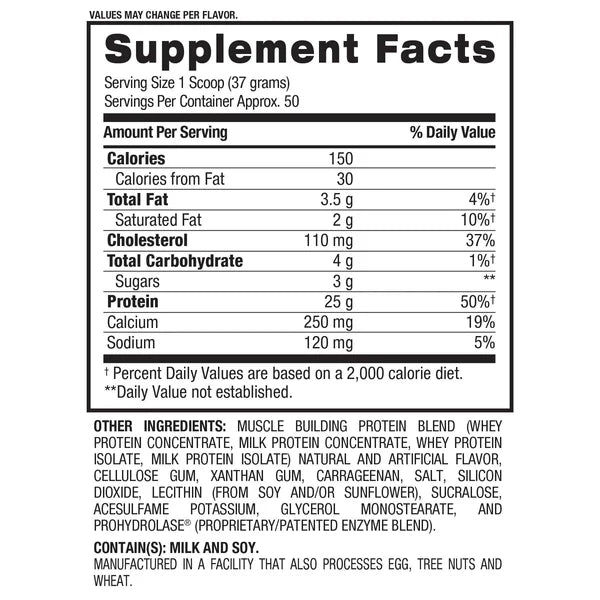 BPI Sports Proteina Whey HD 4.5 Lbs 50 Servicios informacion nutricional