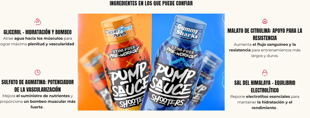 Pump Sauce Shooters Stim-Free Pre Entreno 12pack 60ml tropical portada 3