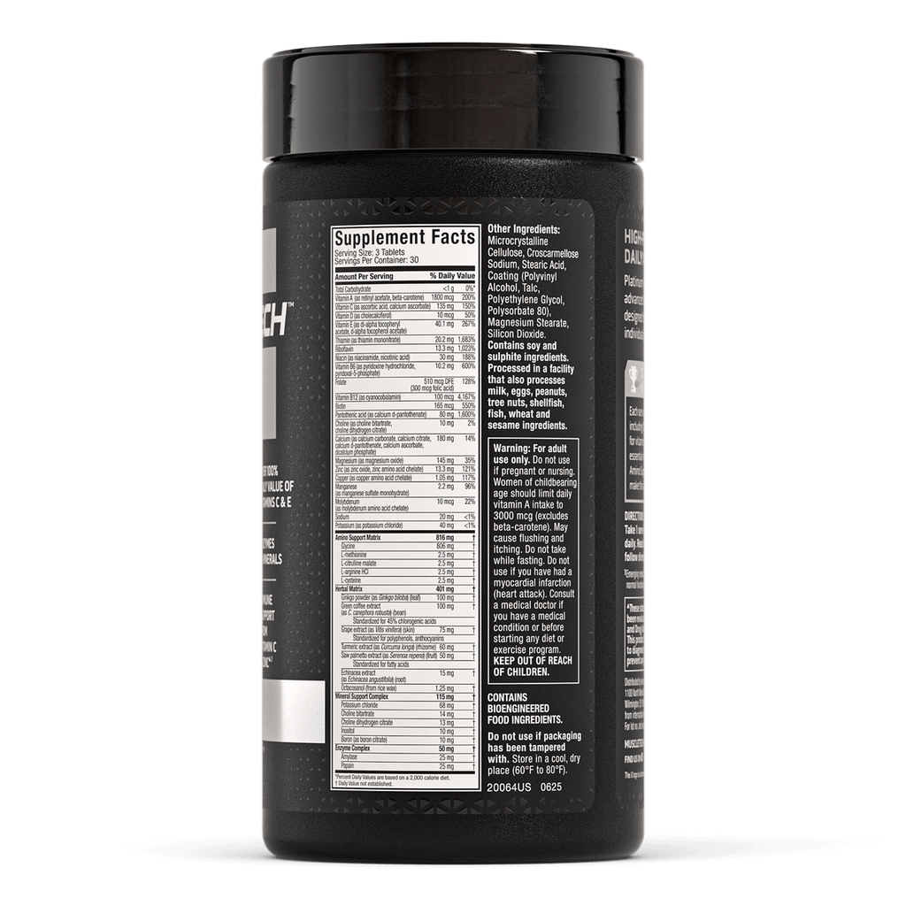 Muscletech Platinum Multivitamin 90 tabletas Informacion Nutricional