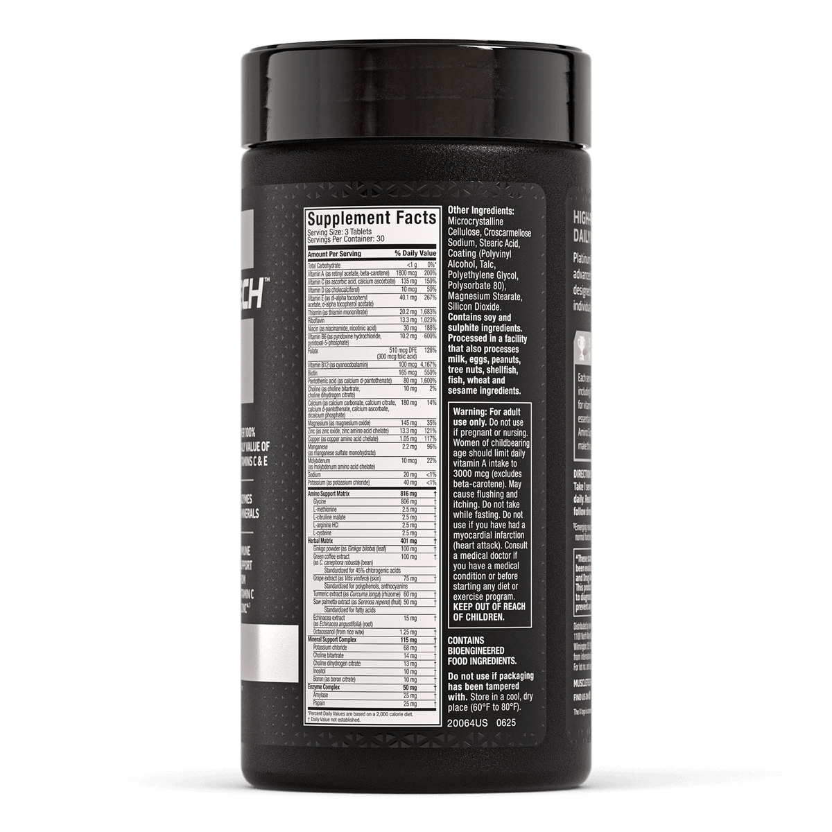 Muscletech Platinum Multivitamin 90 tabletas Informacion Nutricional