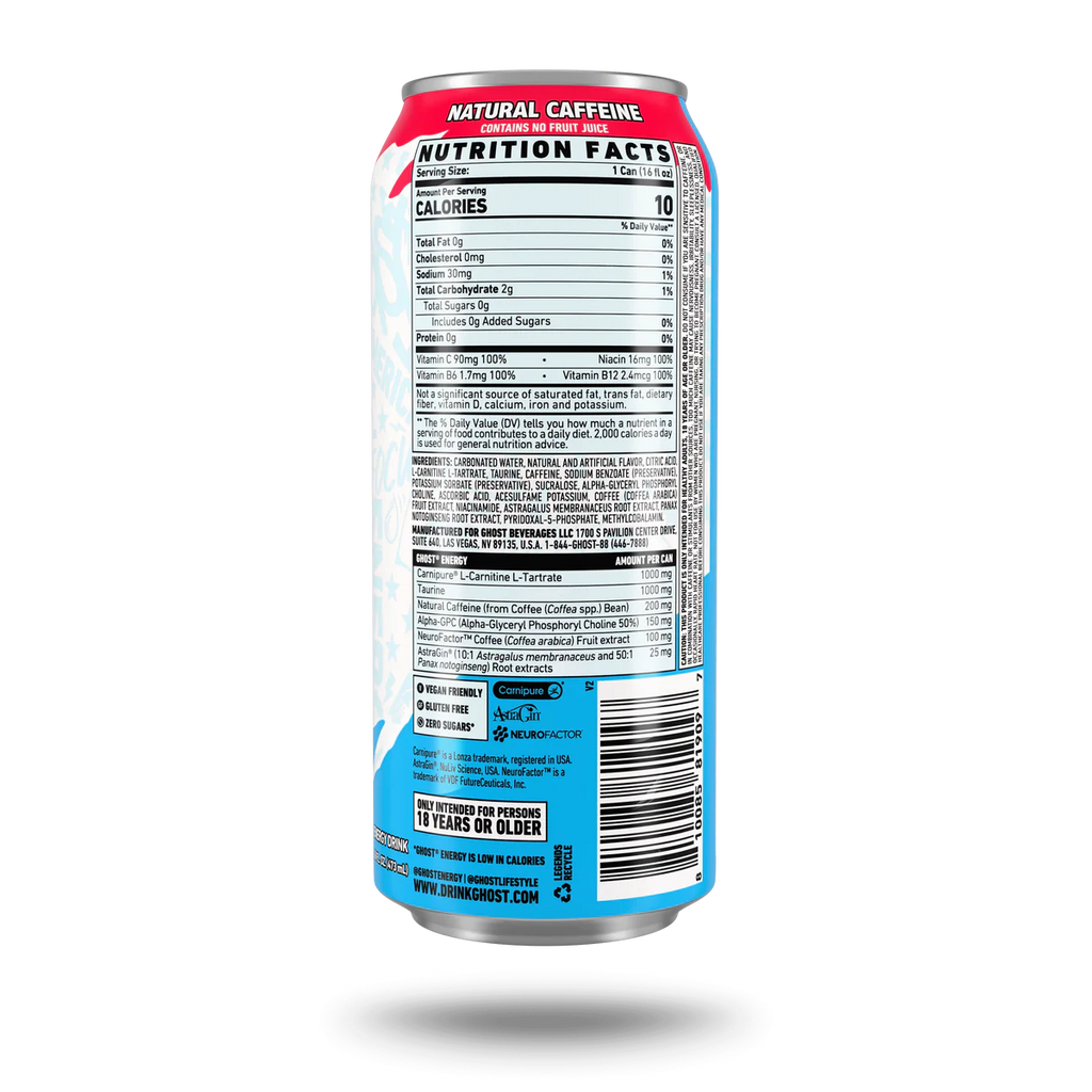 Ghost Energy Drink 16Oz 12 Pack informacion nutricional