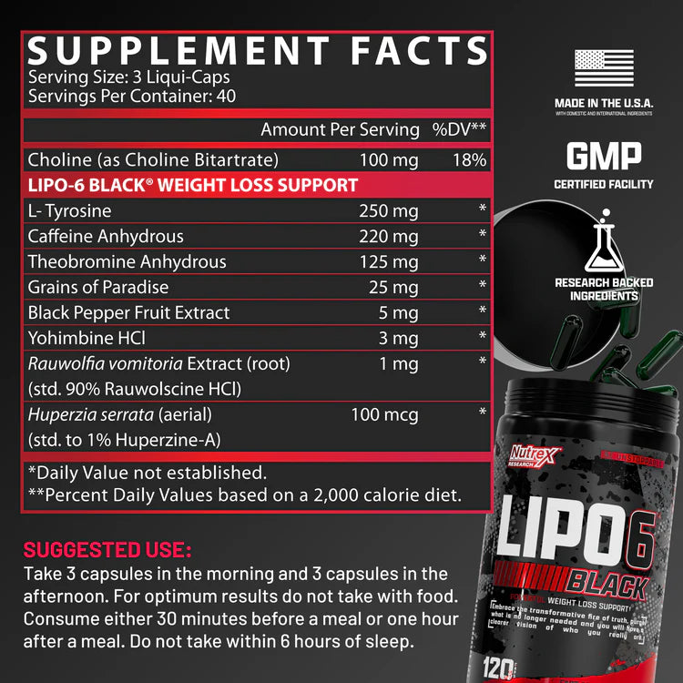 Nutrex Lipo 6 Black 120 Capsulas Informacion Nutricional