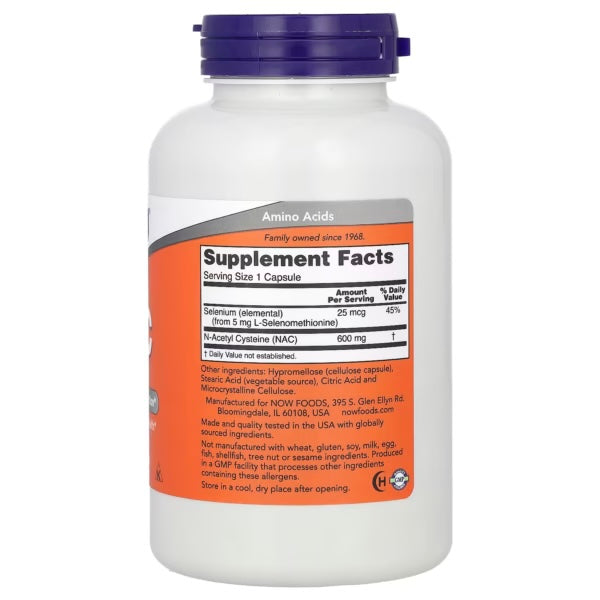 Now Foods NAC 600MG 250 VEG CAP Informacion nutricional