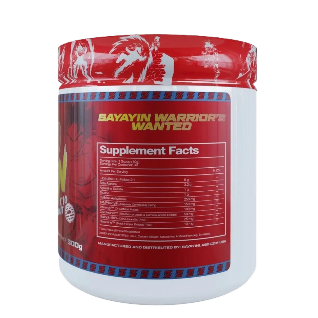 Saiyan Labz Kaioken Pre Entreno 30 Servicios 300gr informacion nutricional