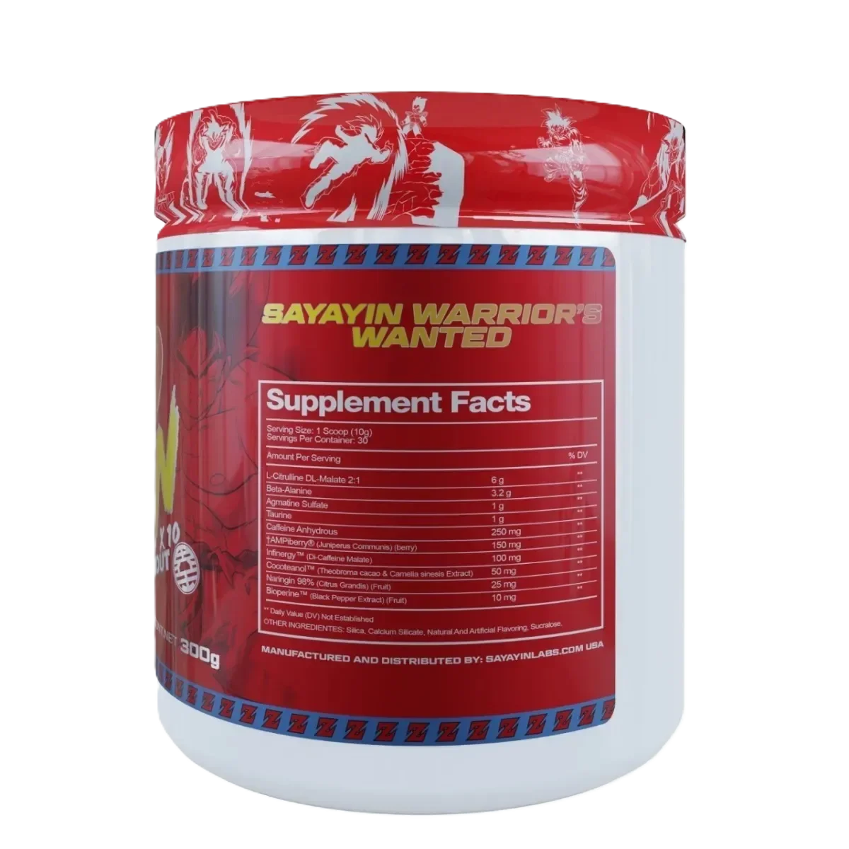 Saiyan Labz Kaioken Pre Entreno 30 Servicios 300gr informacion nutricional