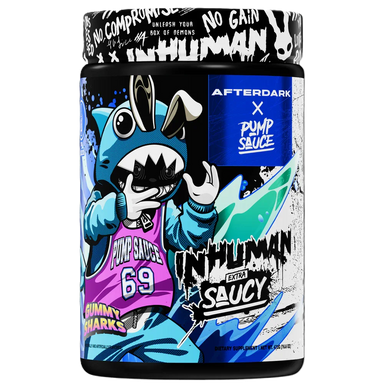Afterdark + Pump Sauce Inhuman Extra Saucy Pre Entreno 21 Servicios Gummy sharks Portada
