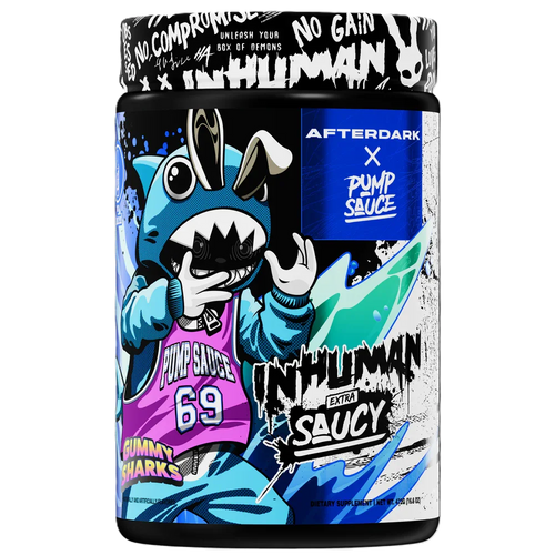 Afterdark + Pump Sauce Inhuman Extra Saucy Pre Entreno 21 Servicios Gummy sharks Portada