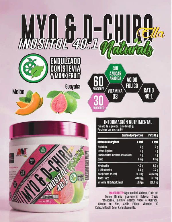 Advance Nutrition Myo & D-Chiro Inositol – Ratio 40:1 Ella 180g 30 Serv Guayaba Informacion nutricional