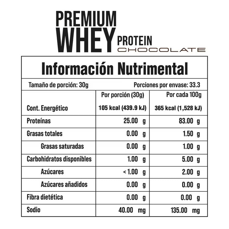 Kardagar Proteina Premium Whey 1Kg 33 Servicios Informacion nutricional