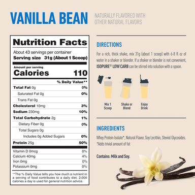 Isopure Proteina Low Carbs 3Lbs Natural Flavor Vanilla Informacion nutricional