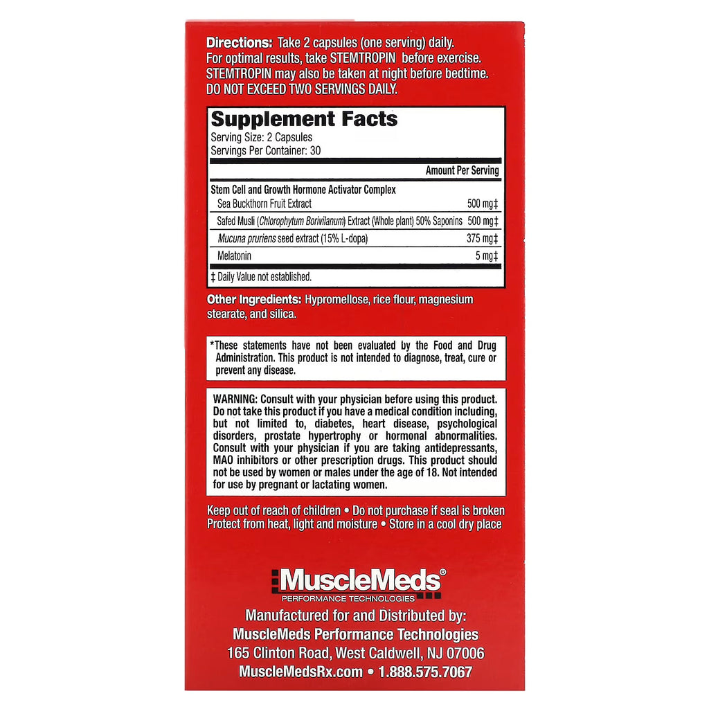 Musclemeds Stemtropin 60 cáps informacion nutricional
