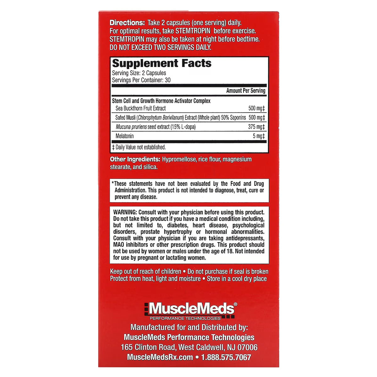 Musclemeds Stemtropin 60 cáps informacion nutricional
